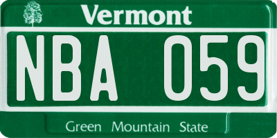 VT license plate NBA059