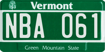 VT license plate NBA061