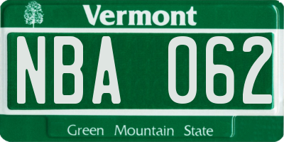 VT license plate NBA062