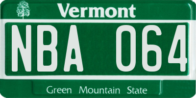 VT license plate NBA064