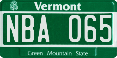 VT license plate NBA065