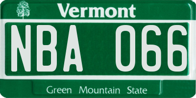 VT license plate NBA066
