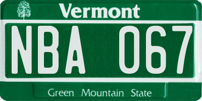 VT license plate NBA067