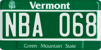 VT license plate NBA068