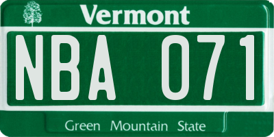 VT license plate NBA071