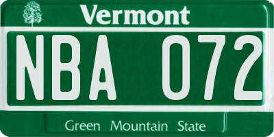 VT license plate NBA072
