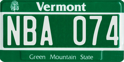 VT license plate NBA074