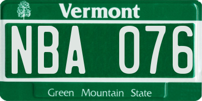 VT license plate NBA076