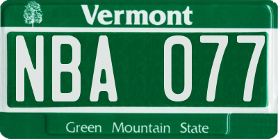 VT license plate NBA077