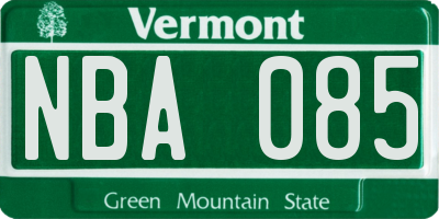 VT license plate NBA085