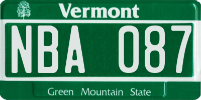 VT license plate NBA087