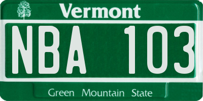 VT license plate NBA103