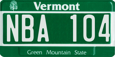 VT license plate NBA104