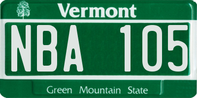 VT license plate NBA105