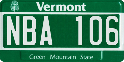 VT license plate NBA106