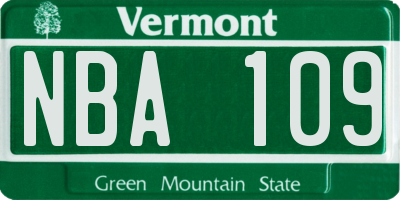 VT license plate NBA109