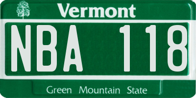 VT license plate NBA118