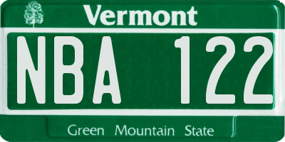 VT license plate NBA122