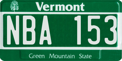 VT license plate NBA153