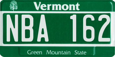 VT license plate NBA162