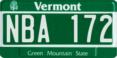 VT license plate NBA172