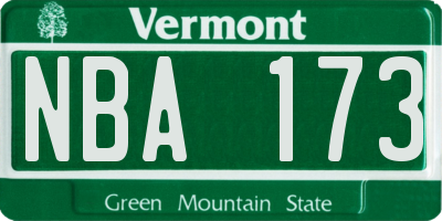 VT license plate NBA173