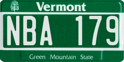VT license plate NBA179