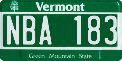 VT license plate NBA183