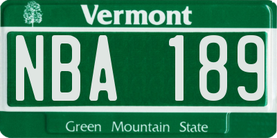 VT license plate NBA189