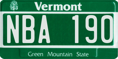 VT license plate NBA190