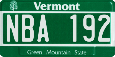 VT license plate NBA192