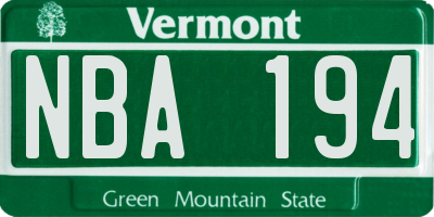 VT license plate NBA194