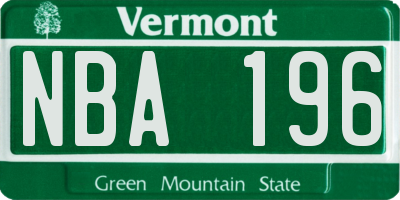 VT license plate NBA196