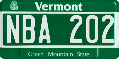 VT license plate NBA202