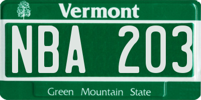 VT license plate NBA203