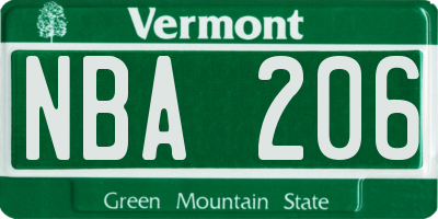 VT license plate NBA206