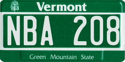 VT license plate NBA208