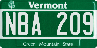 VT license plate NBA209