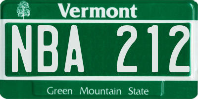 VT license plate NBA212