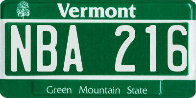 VT license plate NBA216