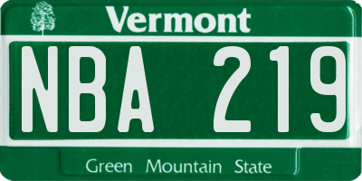 VT license plate NBA219