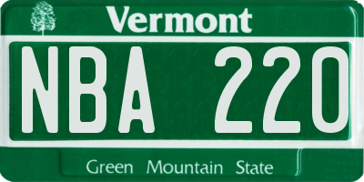 VT license plate NBA220