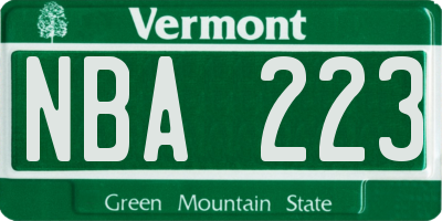 VT license plate NBA223