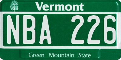 VT license plate NBA226