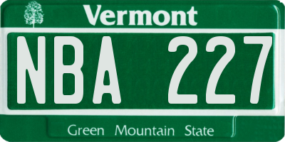 VT license plate NBA227