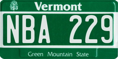 VT license plate NBA229