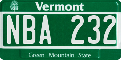 VT license plate NBA232