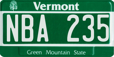 VT license plate NBA235