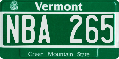 VT license plate NBA265