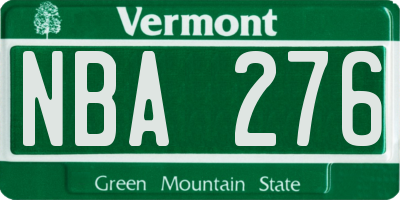 VT license plate NBA276